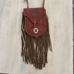 Handmade leather fringe purse